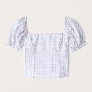 NWT Abercrombie square neck puff sleeve plaid top